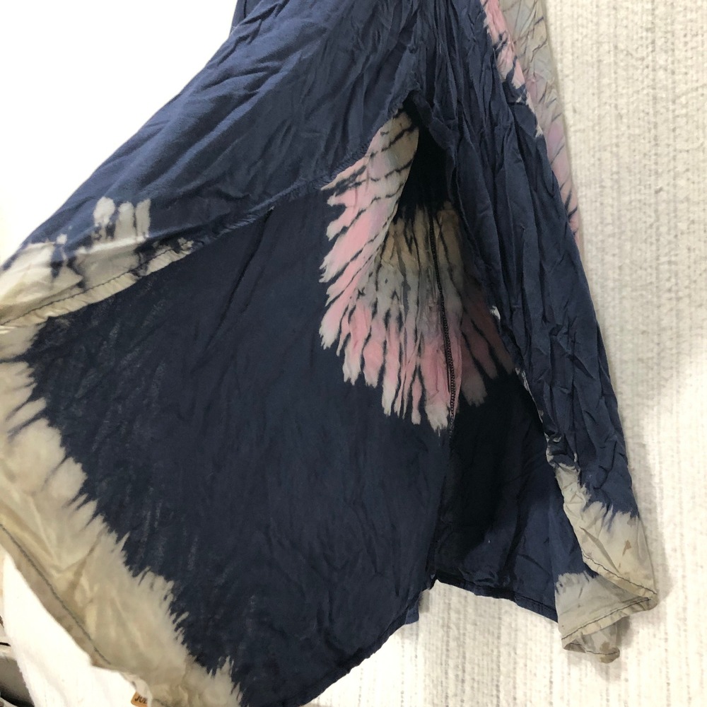 Navy Pink Tie Dye Wide Leg Palazzo Pants Boho Rayon Festival Summer One Size - Picture 7 of 8